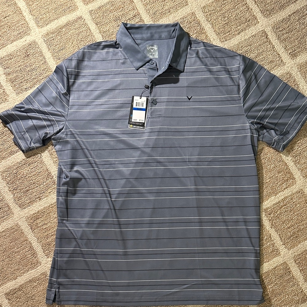 NWT Callaway Men's Blue Striped Polo Shirt